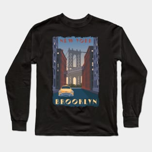 Brooklyn Bridge New York City Vintagw Travel Poster Design Gifts Long Sleeve T-Shirt